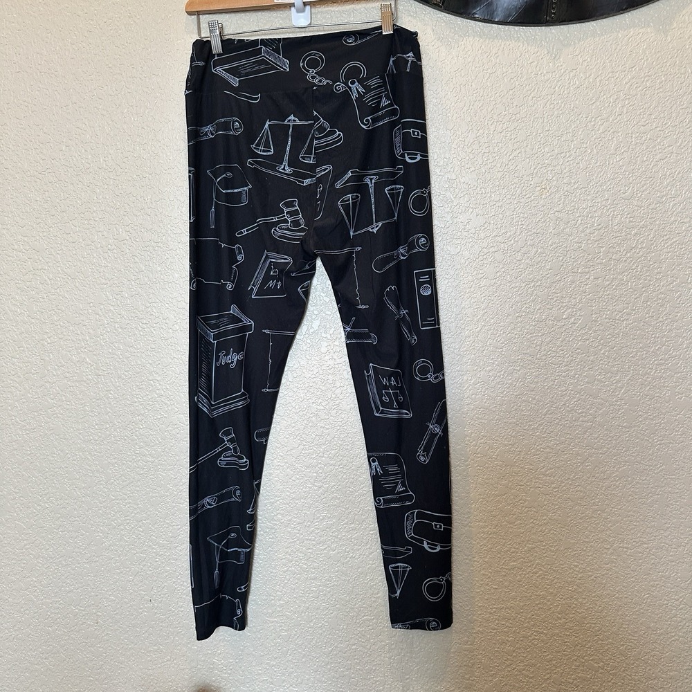 Lulularoe Leggings Law T/C tall curvy Legal Lawyer Judge 14/16 Black blue cop